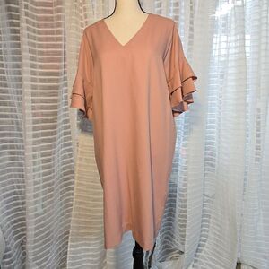 NWT Banana Republic V-Neck Sheath Dress Women's 6 Ruffle Bell Sleeve Blush